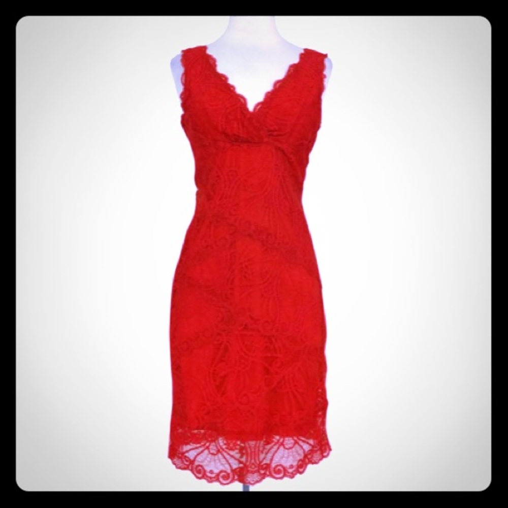 Nicole Miller burnt red/orange lace cocktail dress